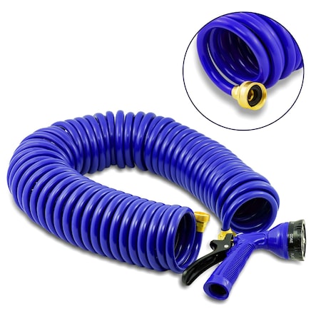 Whitecap 25 ft L Coil Hose W/ Adjustable Nozzle, Polyurethane Tube, Blue P-0441B
